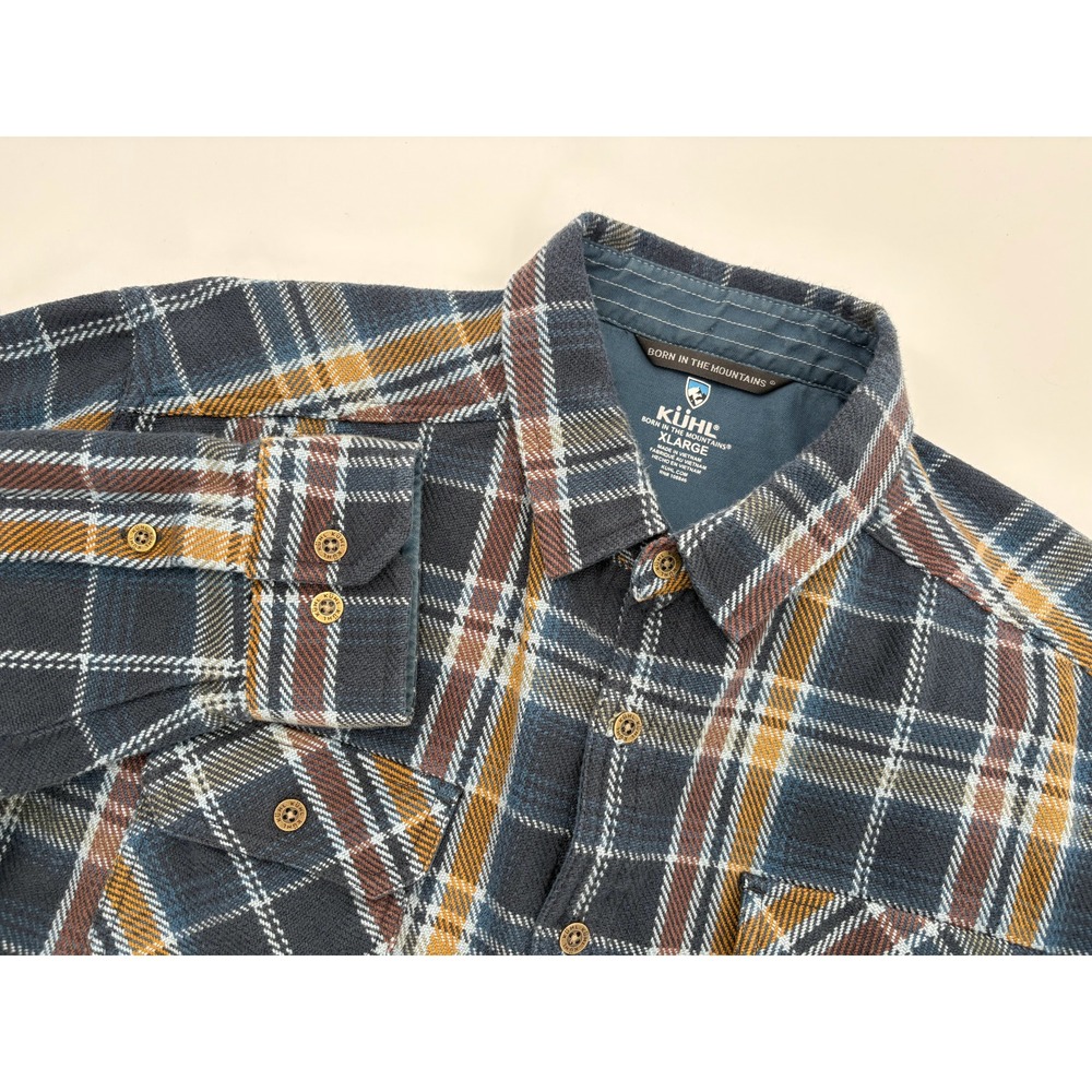 Kuhl Disordr Flannel Shirt Men's Large Blue Plaid LS Button Up Heavyweight 7334
